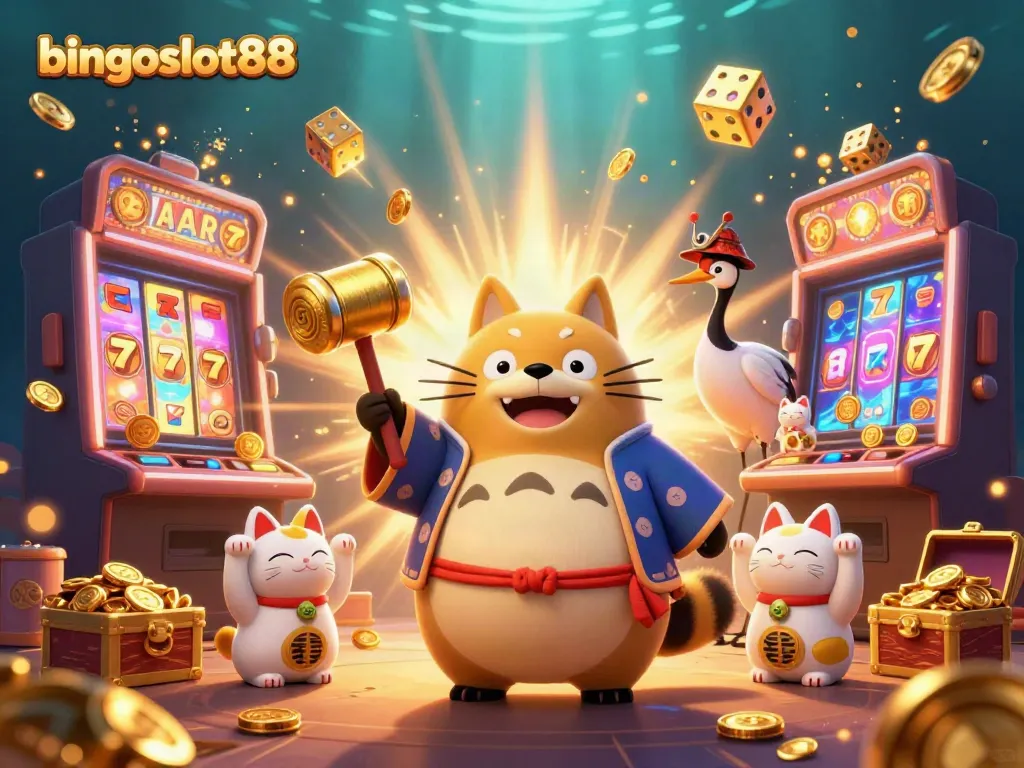 Menghadirkan bingoslot88, tanuki ceria dan kucing keberuntungan dalam kasino yang berkilau.