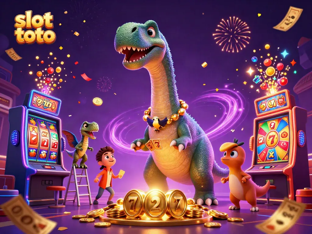 Menangkan slot toto dengan brontosaurus dan raptor yang menciptakan suasana kasino.