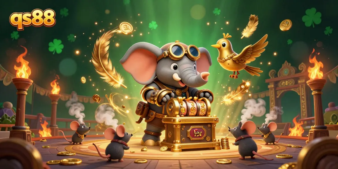 Experience the excitement of qs88 with a vibrant 3D steampunk casino scene featuring dynamic characters and golden jackpots.