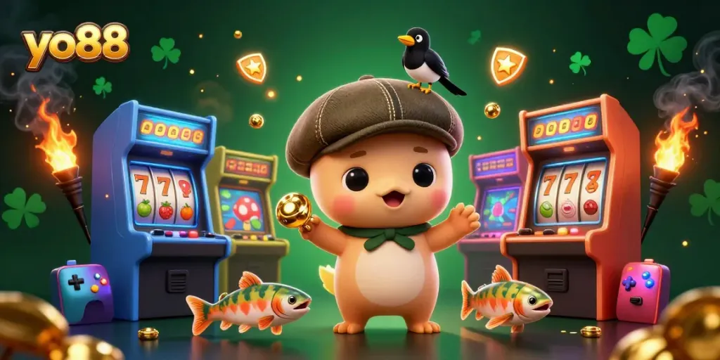 Join the fun with yo88 as the adorable Nessie and magpie explore a vibrant casino world.