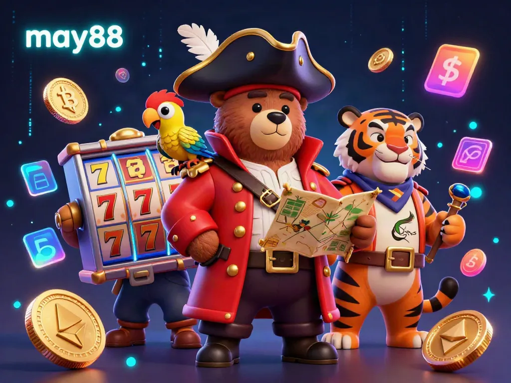 Engage with may88's thrilling casino experience featuring vivid cartoon characters and dynamic gaming elements.
