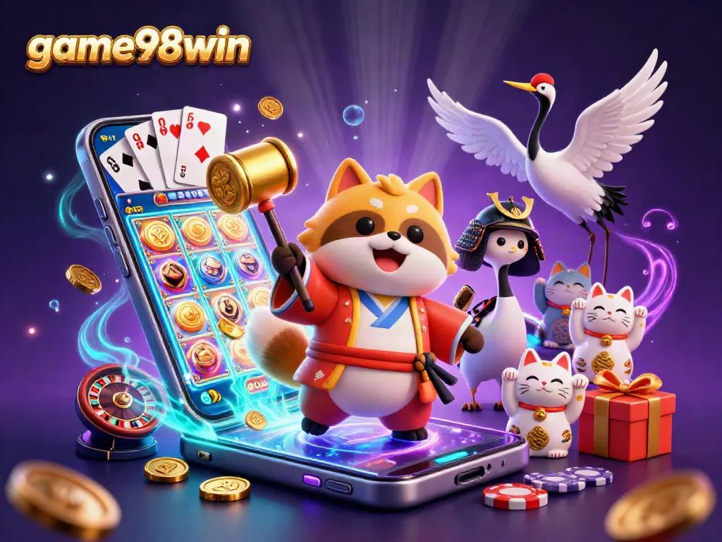 Experience the excitement of game98win with vibrant visuals showcasing cheerful characters and dynamic gaming elements.