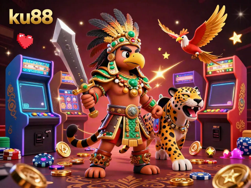 Experience thrilling gaming adventures at ku88 with an Aztec-inspired casino scene brimming with excitement and energy.