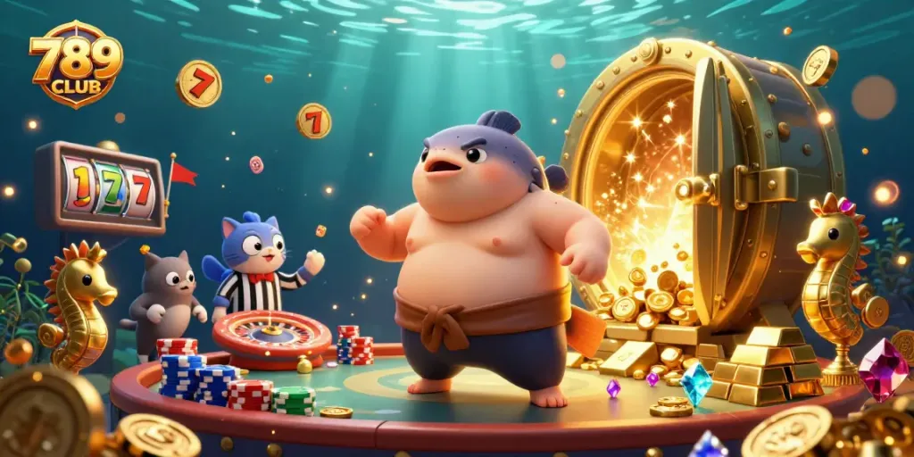 Experience the thrill of winning at 789CLUB with a lively underwater casino scene.