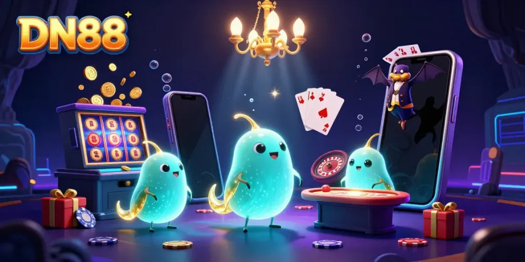 Engage in thrilling gameplay at DN88 illuminated by bioluminescent glowworms in a vibrant cave casino.