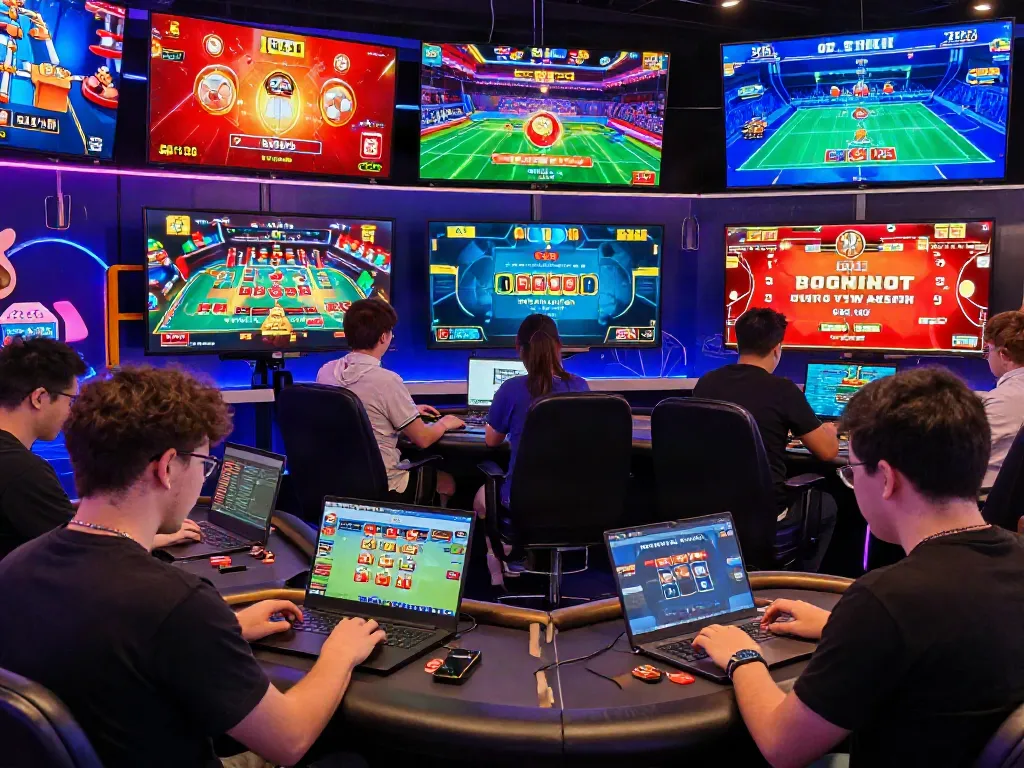 Players immersed in the vibrant gaming experience at https://five888vin.com/ showcasing online casino and sports betting.