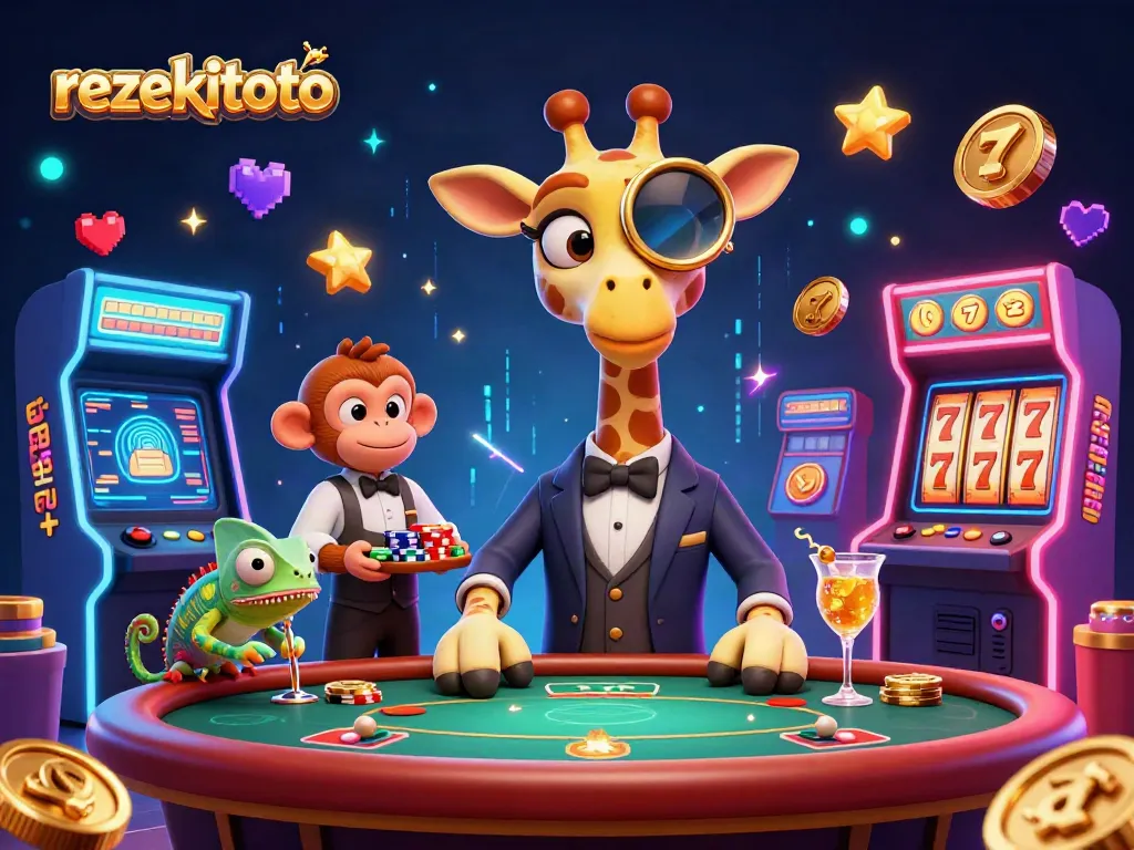 Experience thrilling action at rezekitoto with a high-roller giraffe and vibrant game elements.