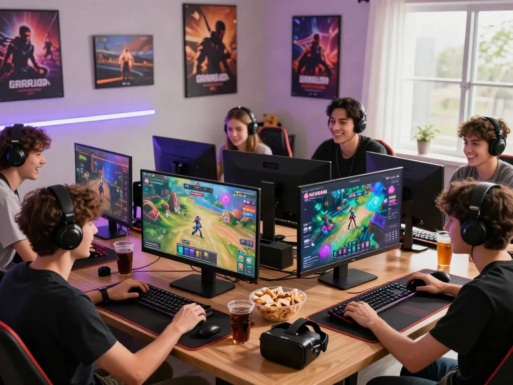 Exciting gaming experience on GARUDA404 with diverse players enjoying multiple games in a vibrant setting.
