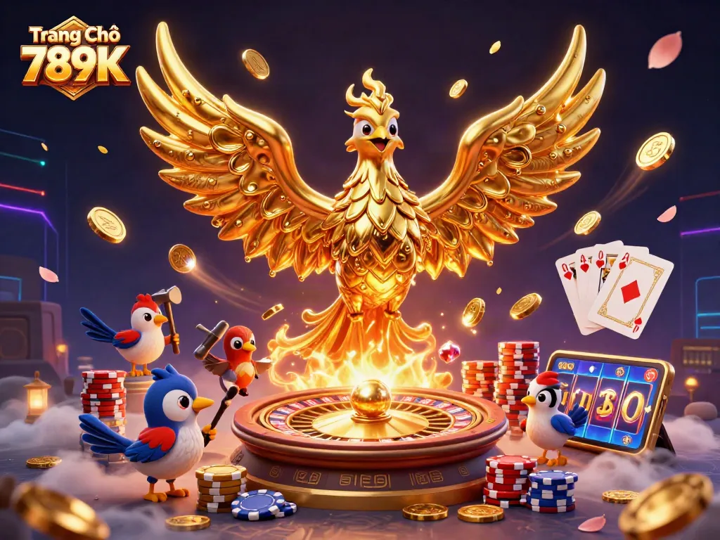 Experience thrilling gameplay at Trang Chủ 789K with dazzling visuals of golden phoenixes and casino elements.