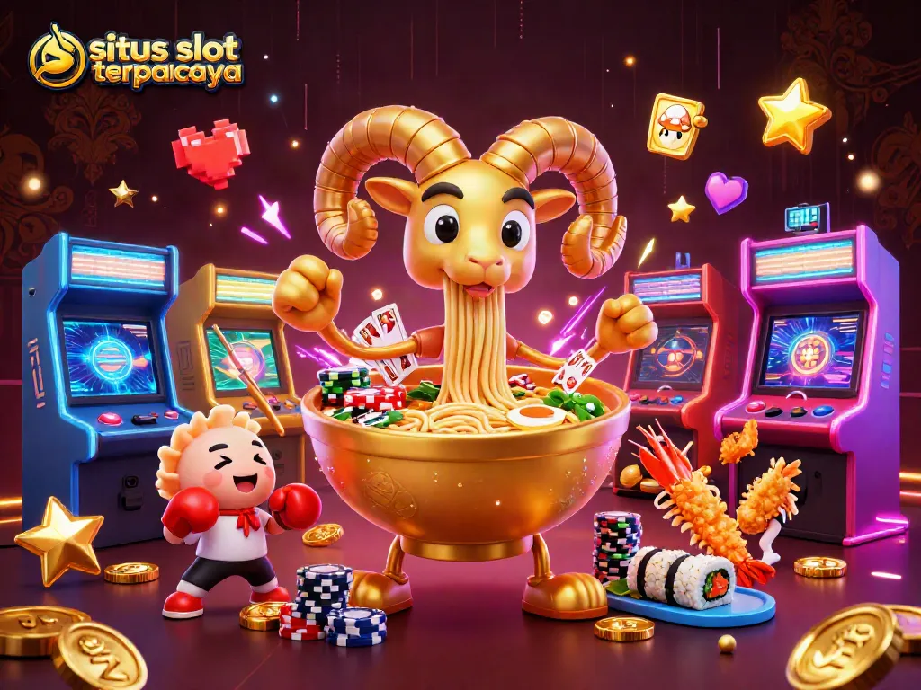 Play exciting games at situs slot terpercaya featuring vibrant characters, slot machines, and a fun casino atmosphere.