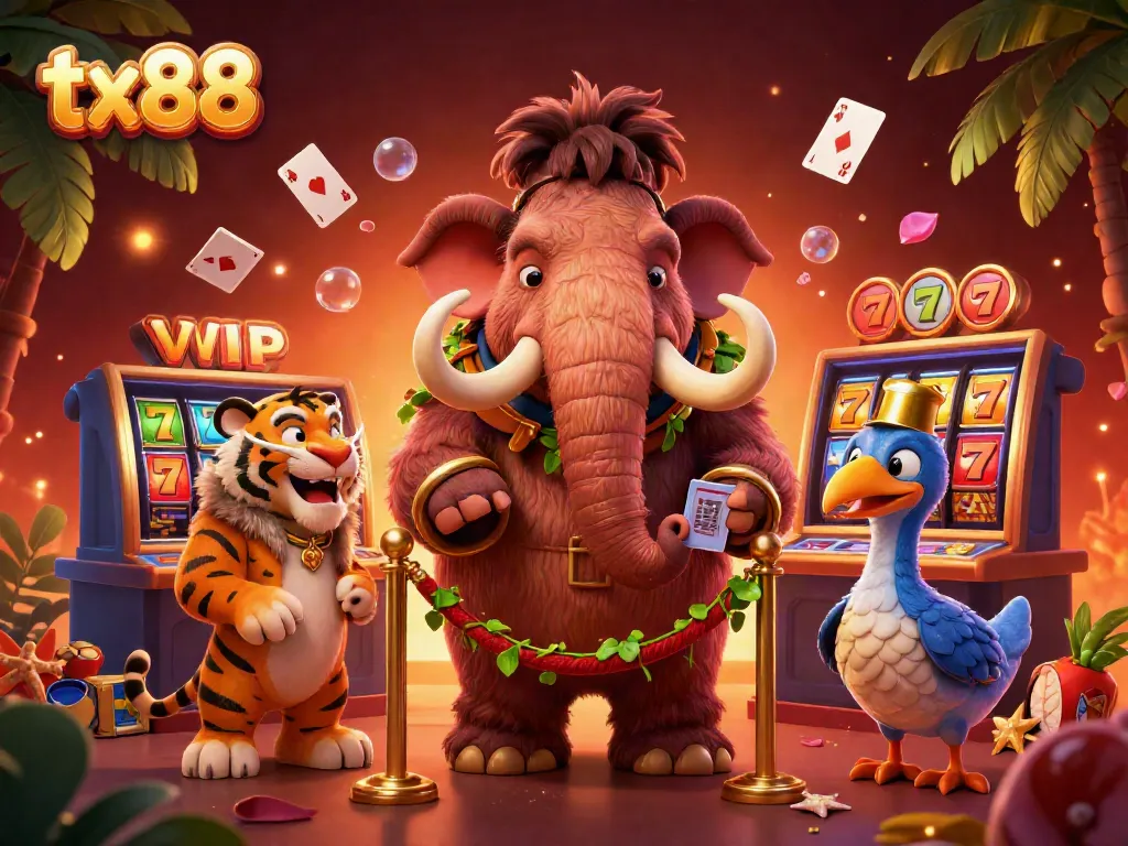 Engage in thrilling gameplay at tx88 with a woolly mammoth bouncer, a saber-tooth tiger VIP, and dynamic slot game elements.