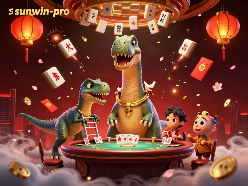 Experience exciting card dealing at sunwin-pro with a playful raptor and towering brontosaurus.