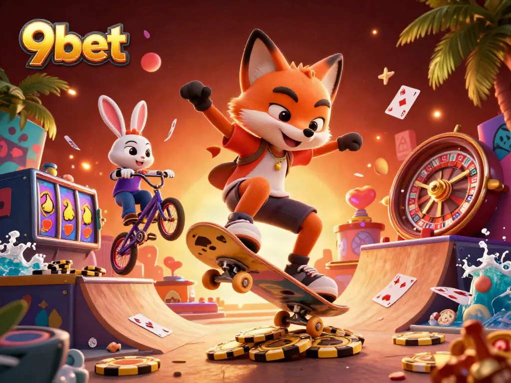 Experience high-energy gaming with 9bet's vibrant casino action featuring playful characters in dynamic poses