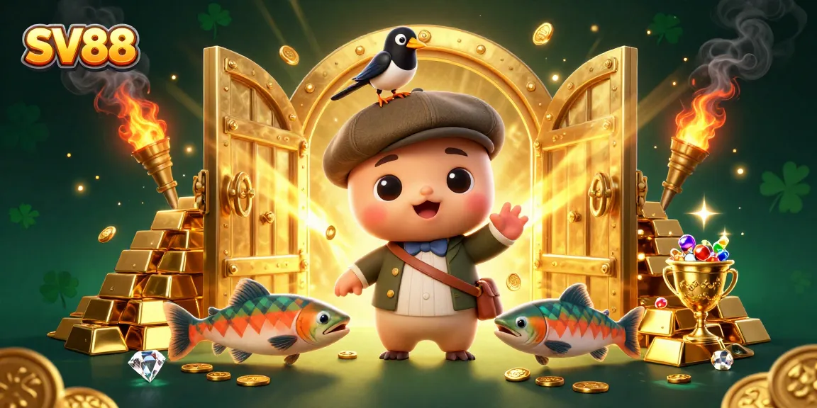 Engage in thrilling bets at SV88 with vibrant gaming characters and dazzling treasures.