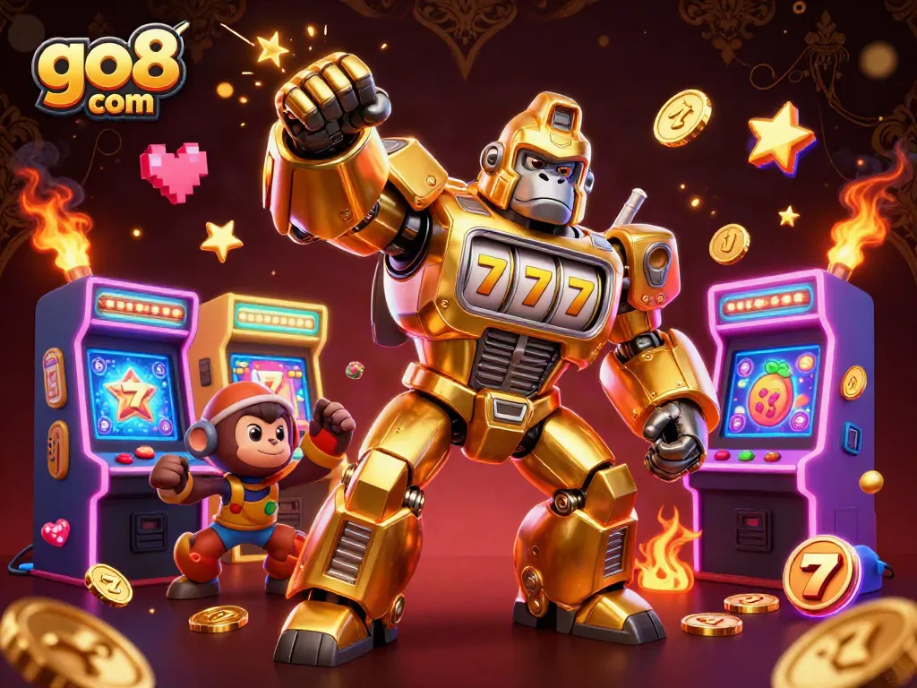 Spin the reels with go8 com's vibrant online casino game action revealed in this dynamic 3D scene.