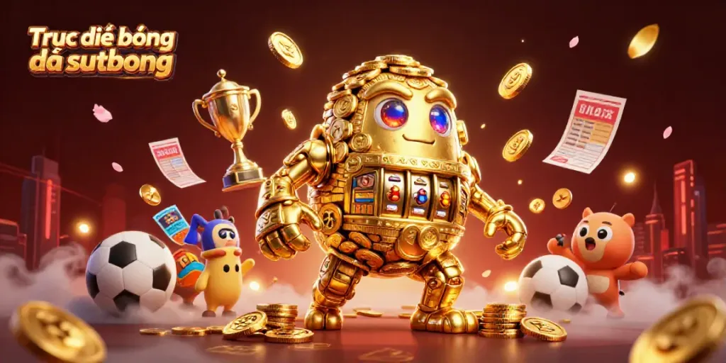 Experience Trực tiếp bóng đá sutbong with a dynamic 3D golem surrounded by sports betting elements in a vibrant atmosphere.
