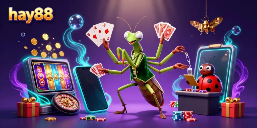 Experience the allure of hay88 with a 3D casino scene featuring dynamic animated characters and vibrant gaming elements.
