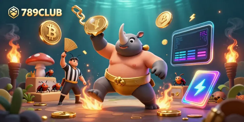 Experience the excitement of 789CLUB with a vibrant illustration depicting thrilling casino action and digital currency!