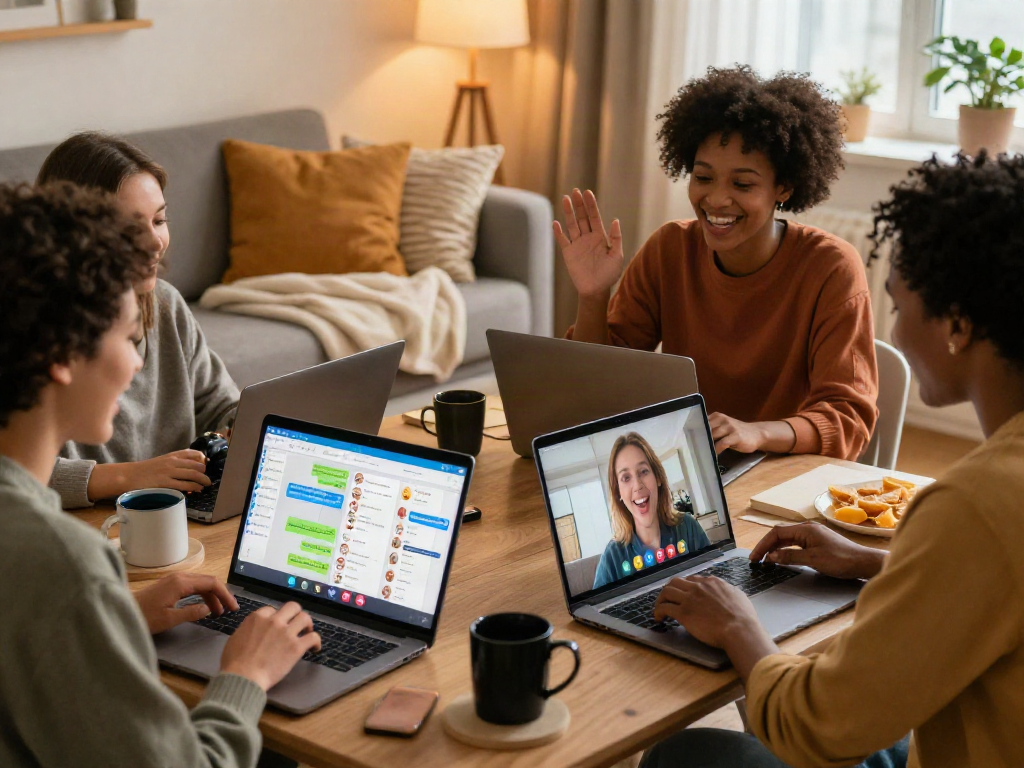 Engaging nsfw chat scene showcasing cozy intimate online interactions with diverse individuals.