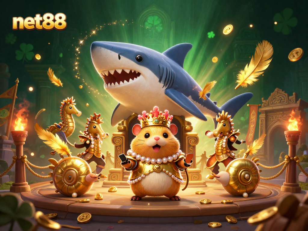 Experience the thrill at net88 with a majestic hamster king reigning over gold and adventure!