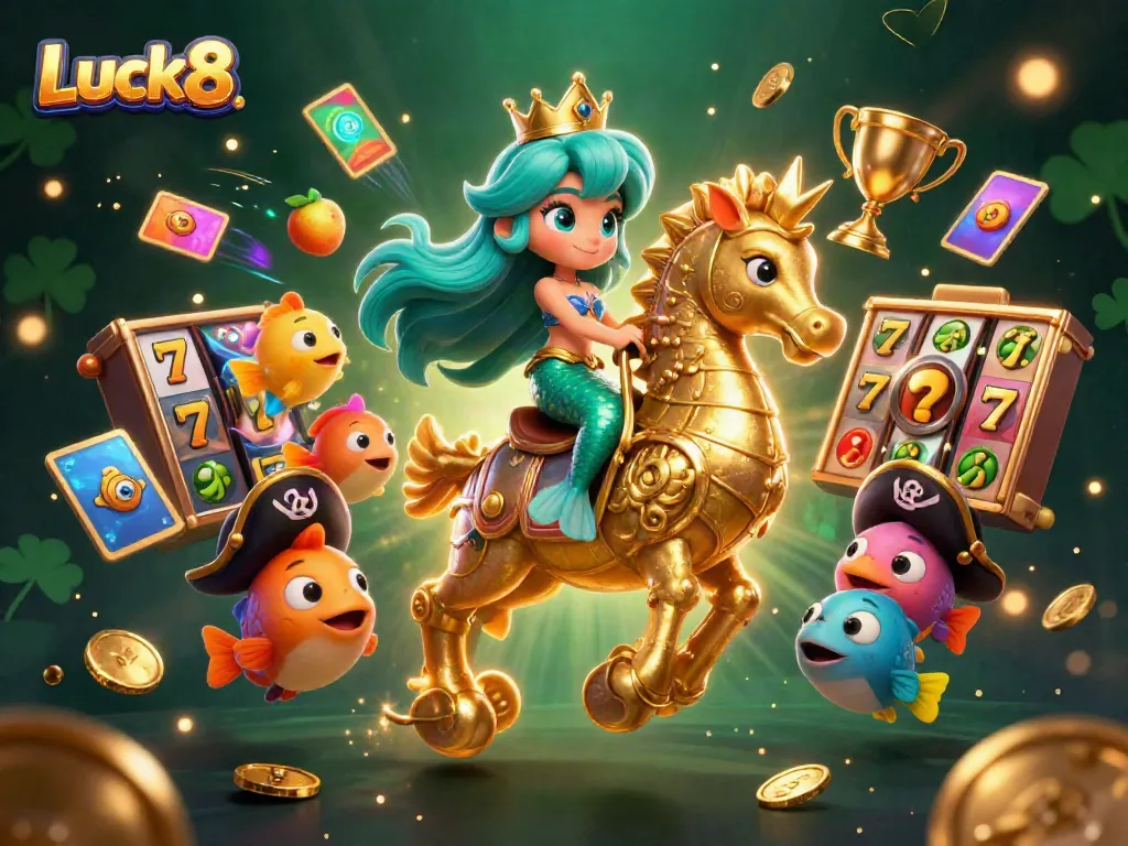 Experience thrilling gaming at Luck8 with a vibrant mermaid scene featuring lively casino elements.