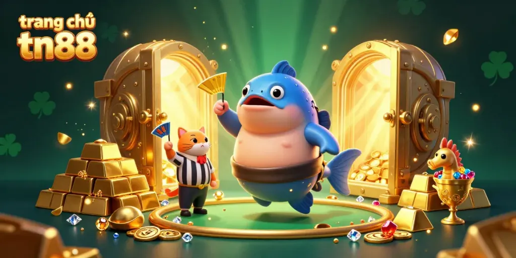 Experience the excitement of winning at trang chủ tn88 with vibrant characters surrounded by treasure and jewels in a lively underwater scene.