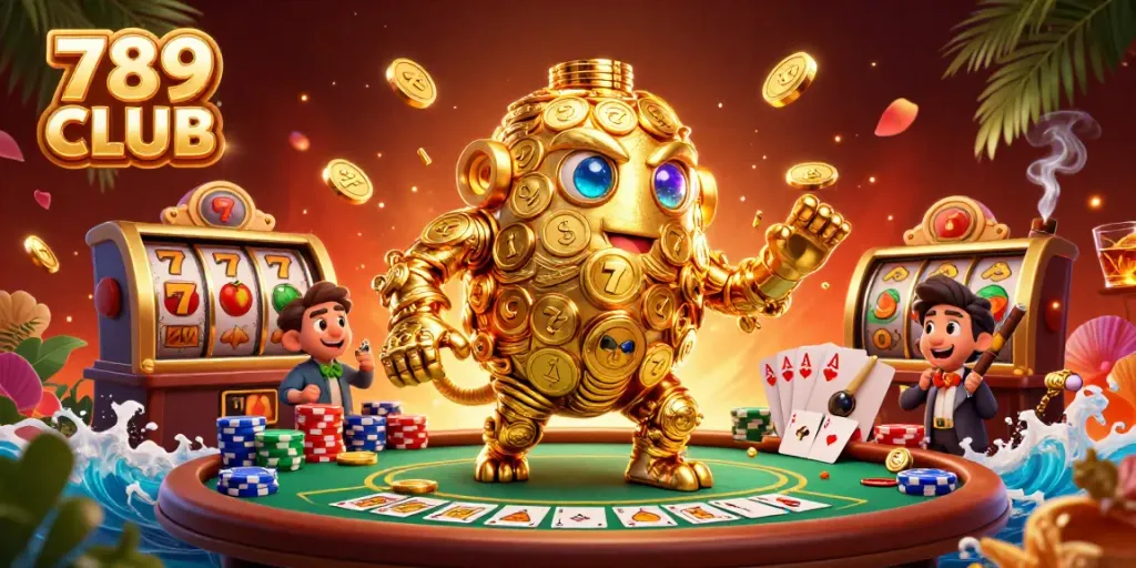 Experience the excitement of 789 CLUB with golden golem and vibrant gambling elements