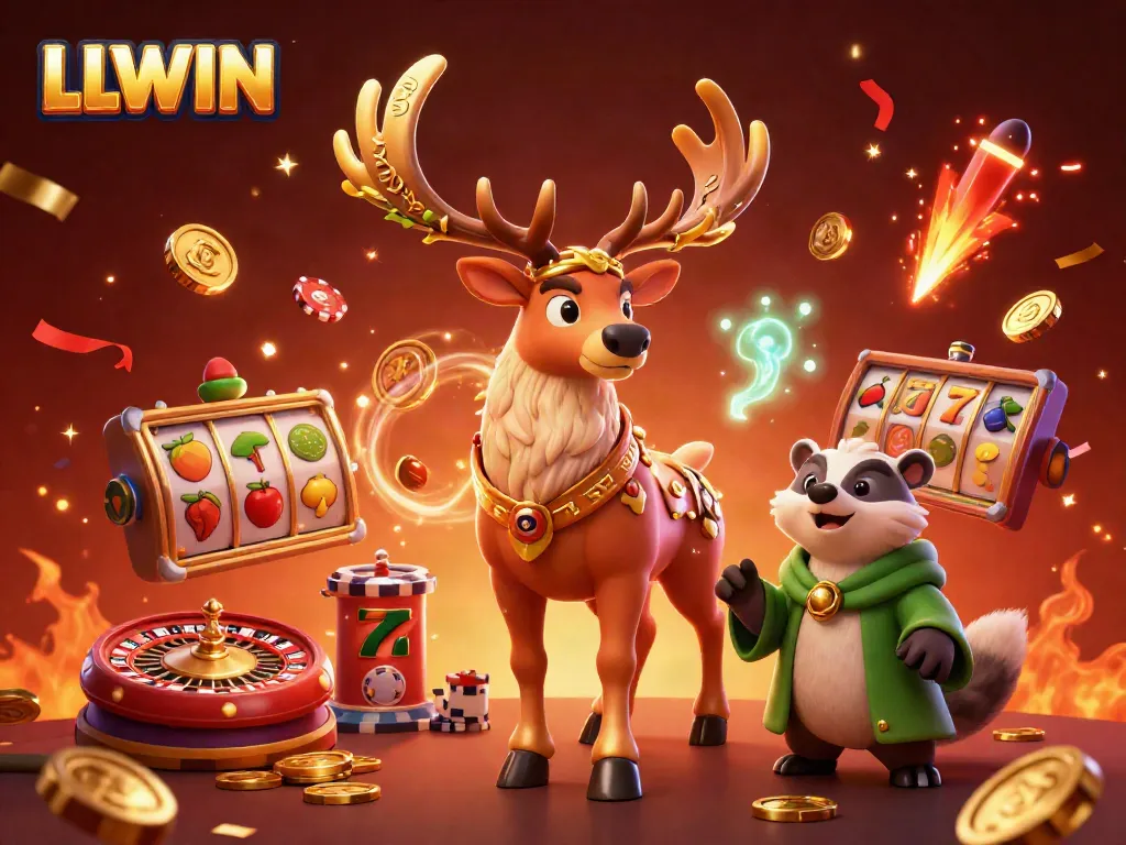 LLWIN offers an immersive casino experience with vibrant scenes of cartoon characters in a dynamic gaming setting.